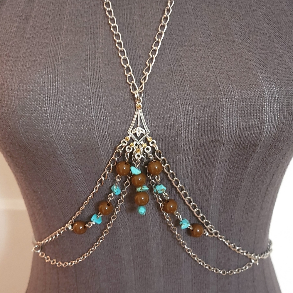 Body chain harness, turquoise stones beads, stylish